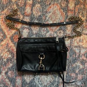 Rebecca Minkoff Black Leather Crossbody with Gold Chain